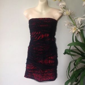Justify small black lace over red party dress